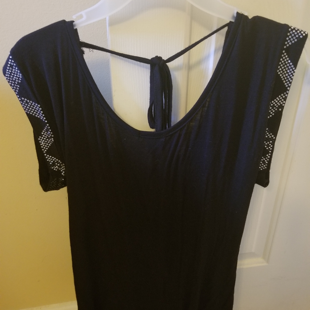 Voice brand Sexy black top with rhinestone on sleeve